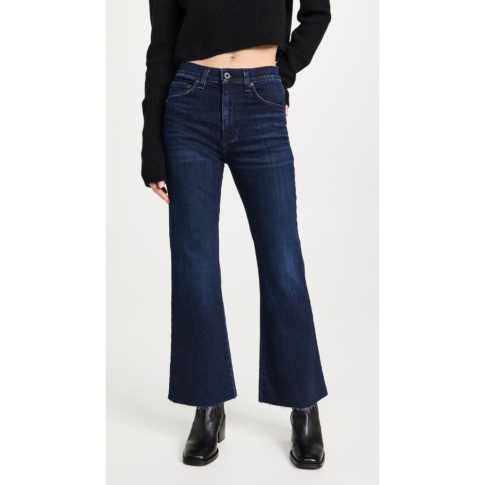 ASKK‎ NY Geek Bruiser Cropped Flare Jeans Dark Wash Raw Hem USA 30
